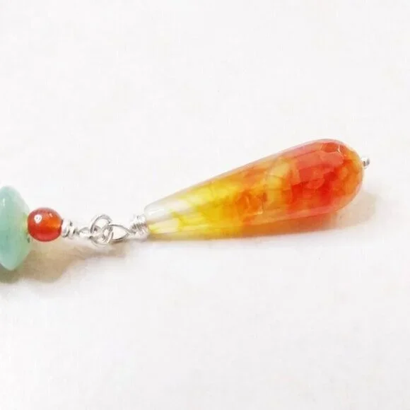 Tropical Spring + Summer Colors! Vibrant Orange + Green Agate Pendant Necklace - Picture 8 of 14